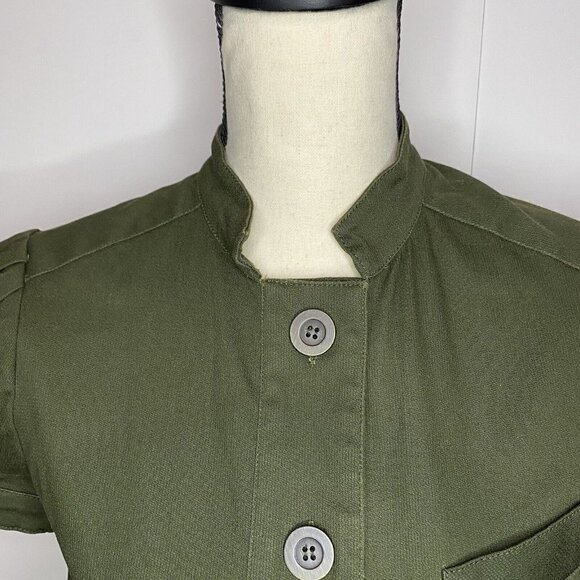 Jill Jill Stuart Short Sleeve Button Down Dress Size 6 Olive Green Lined Stretch - Picture 3 of 8